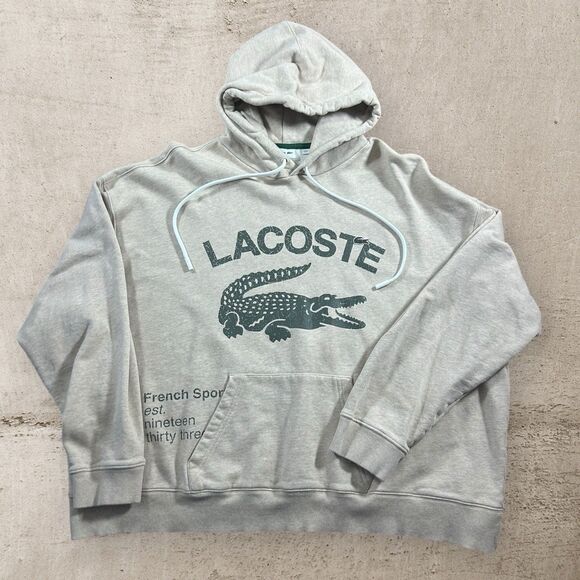 Lacoste Hoodie Mens 4XL Loose Fit Giant Crocodile Logo Sweatshirt Gray Green Y2K - Picture 3 of 11